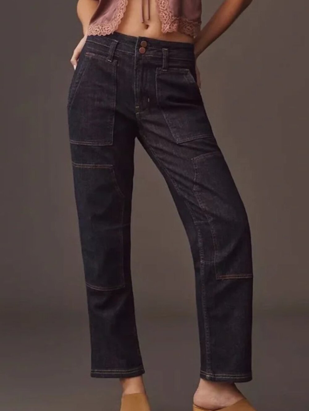 NEW! ANTHRO PILCRO THE WANDERER KNEE PATCH BOYFRIEND UTILITY DENIM JEANS sz 30